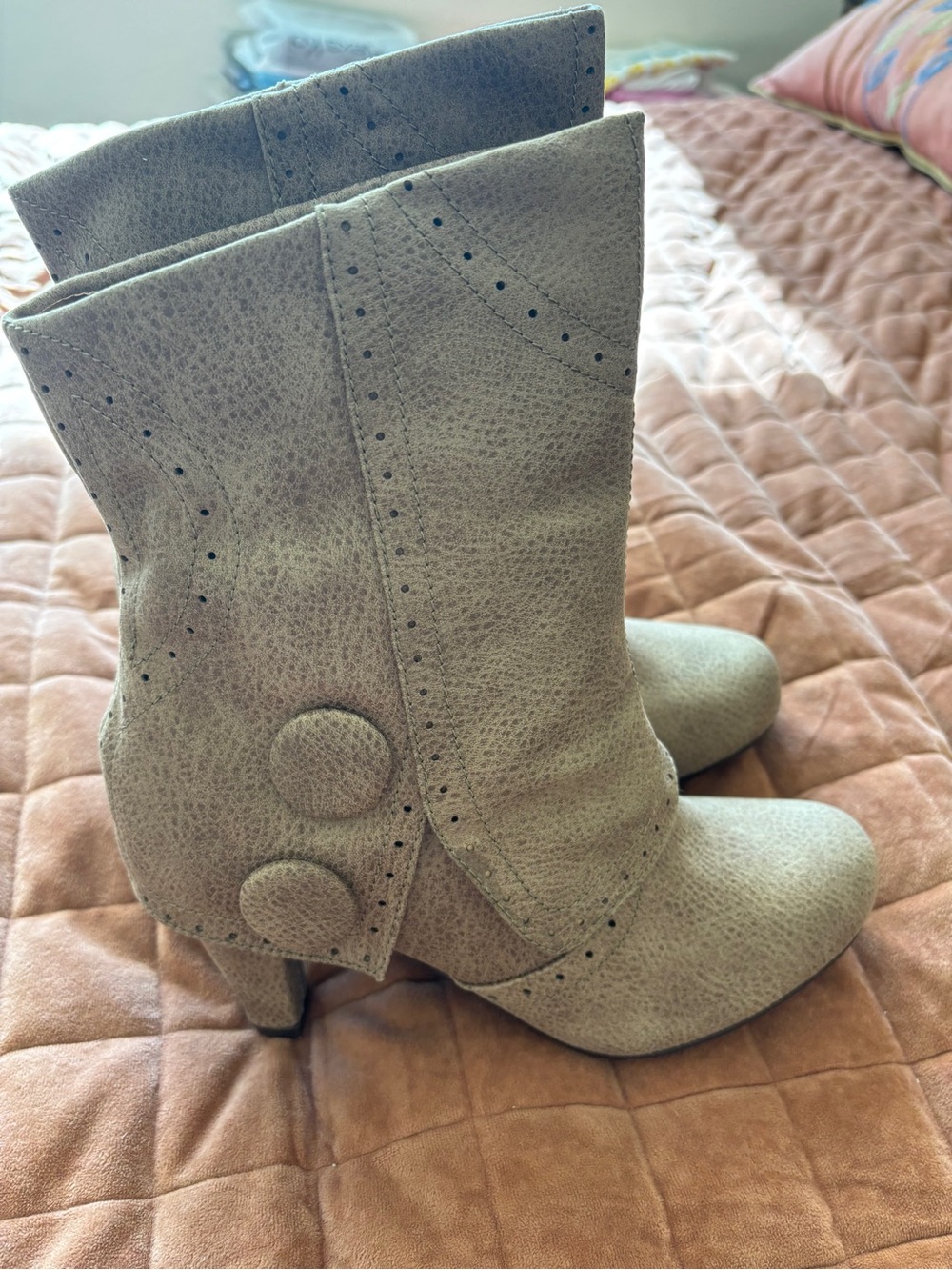 Women's Taupe Button Accent Ankle Boots - Picture 2 of 2